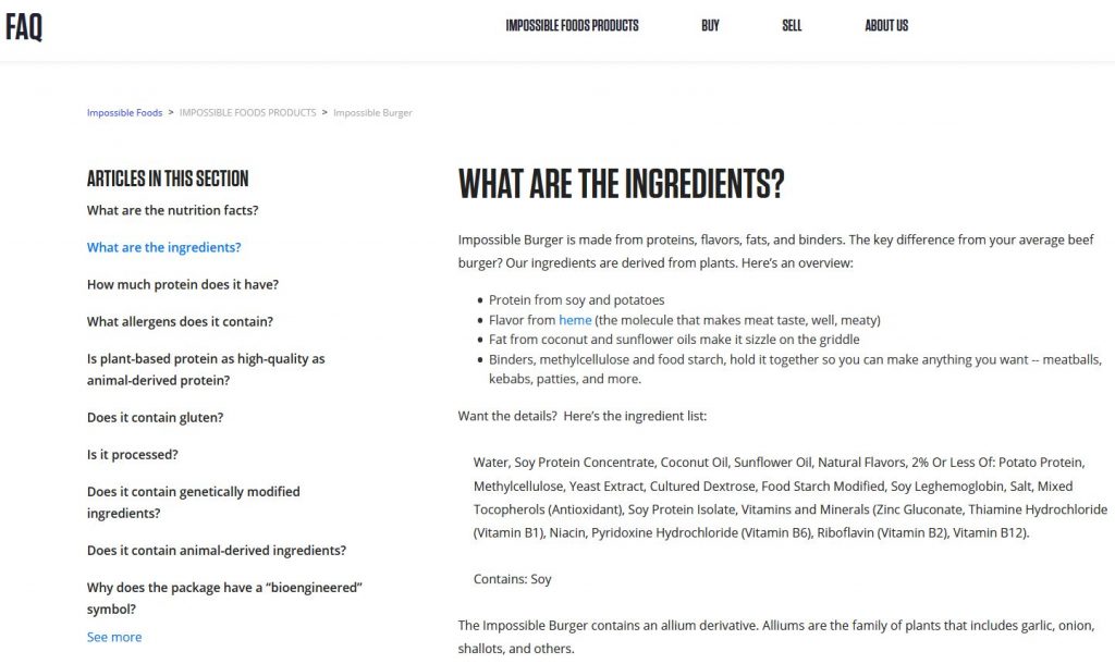 Impossible Foods - Impossible Burger Ingredients