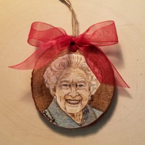 Queen Elizabeth Wood Burned Portrait Ornament